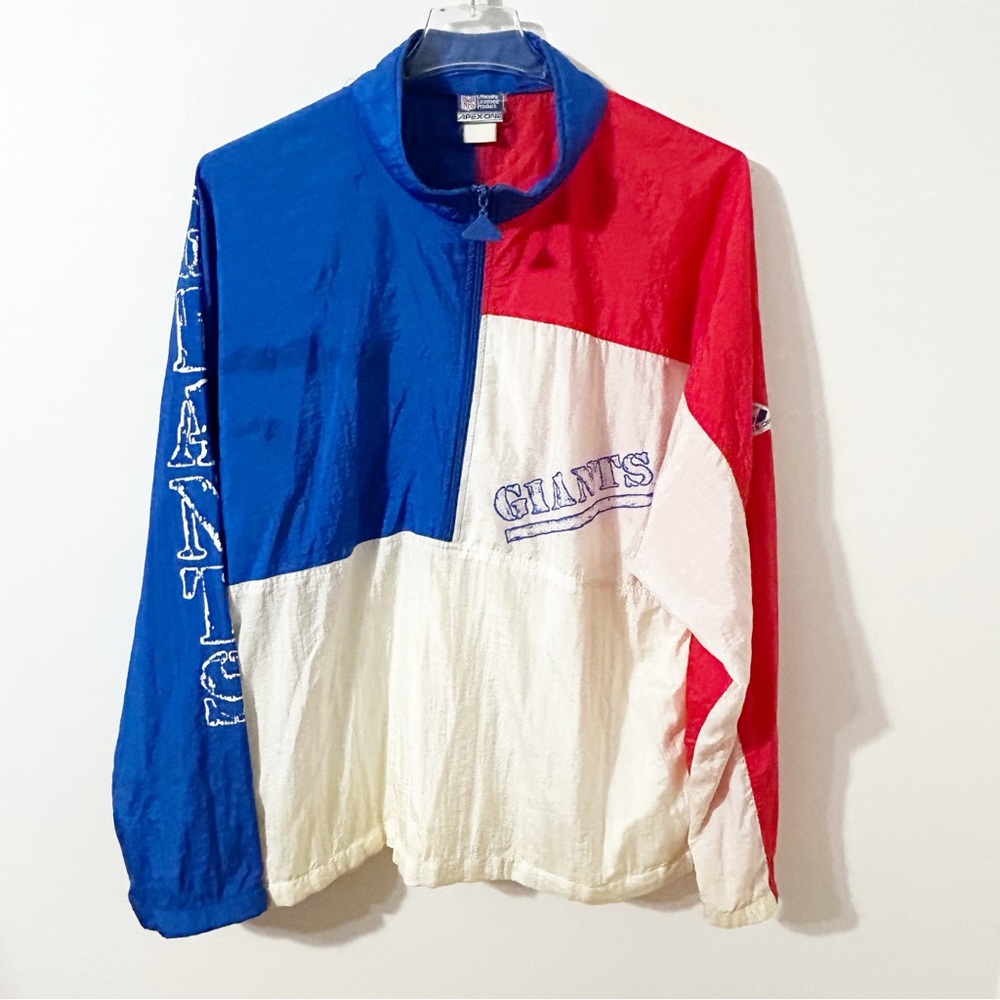 Vintage Apex One NFL Colorblock New York Giants Windbreaker Jacket Half Zip Logo